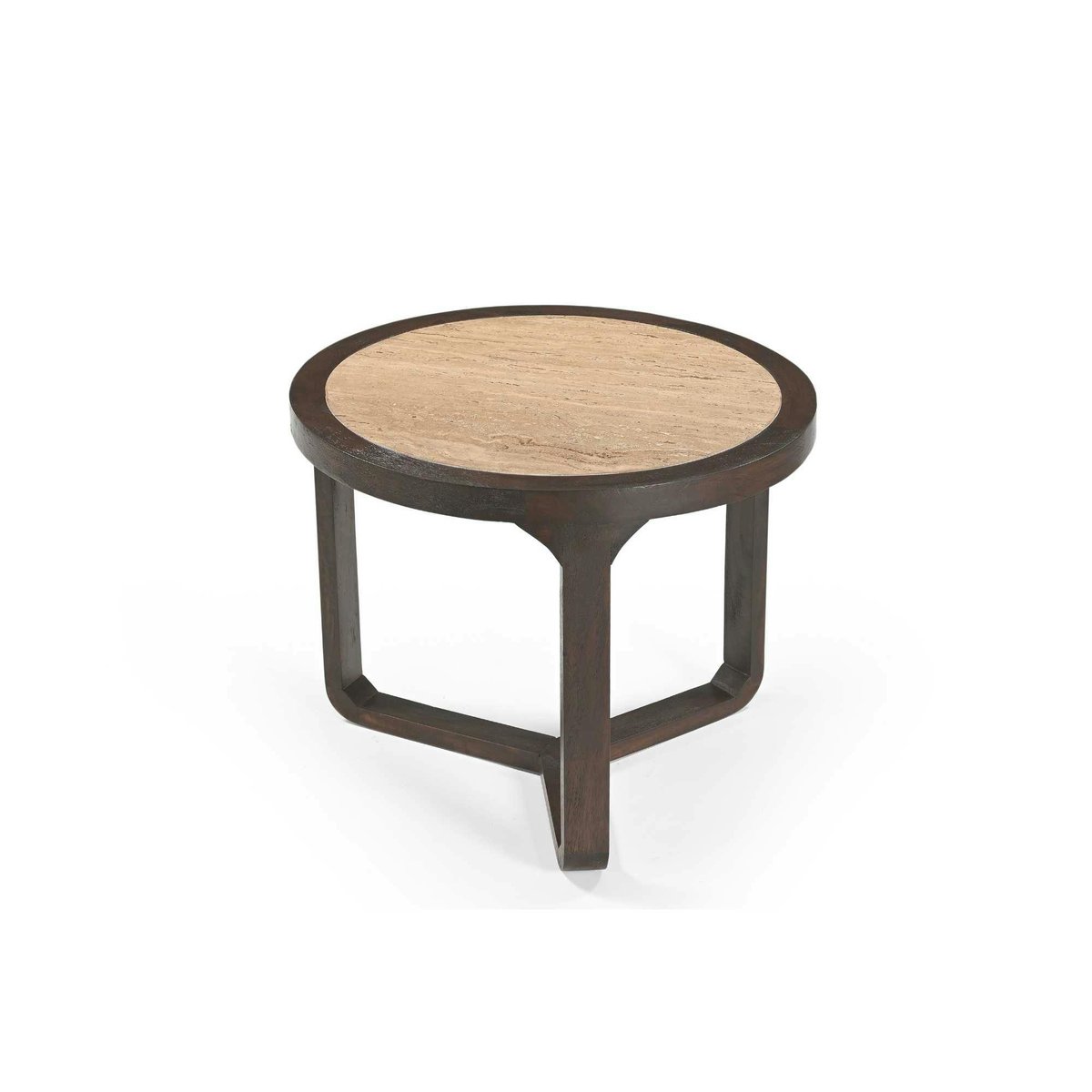 Table d'appoint travertin et bois 3 pieds Ø60 cm DUOMO beige, PIER IMPORT