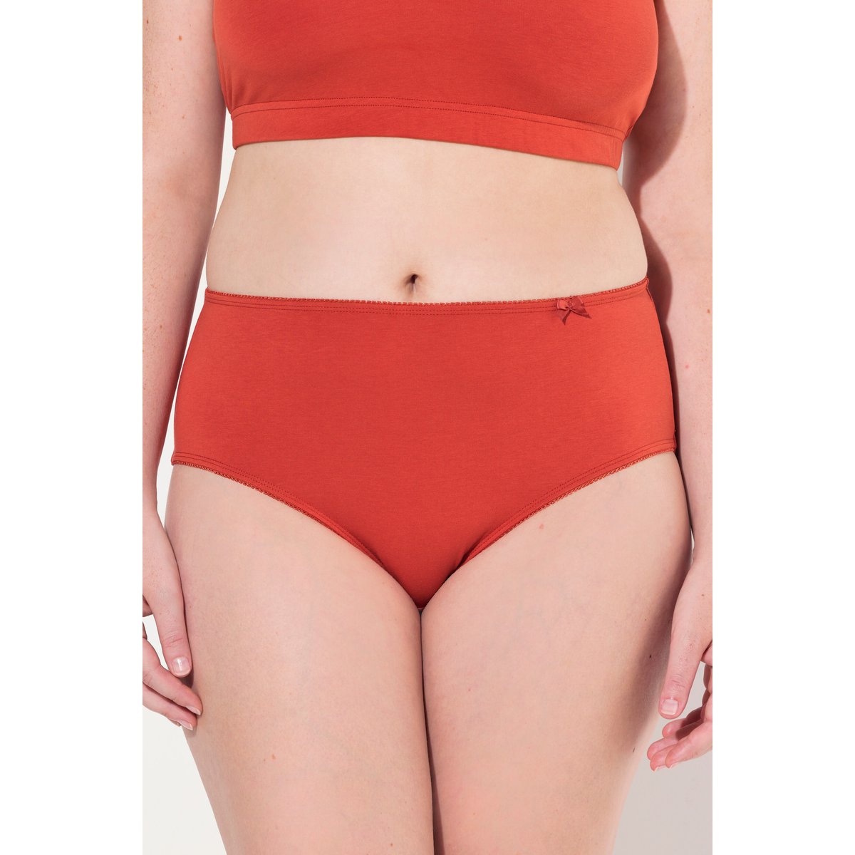 Culotte midi en coton bio, liseré fantaisie rouge brique, ULLA POPKEN