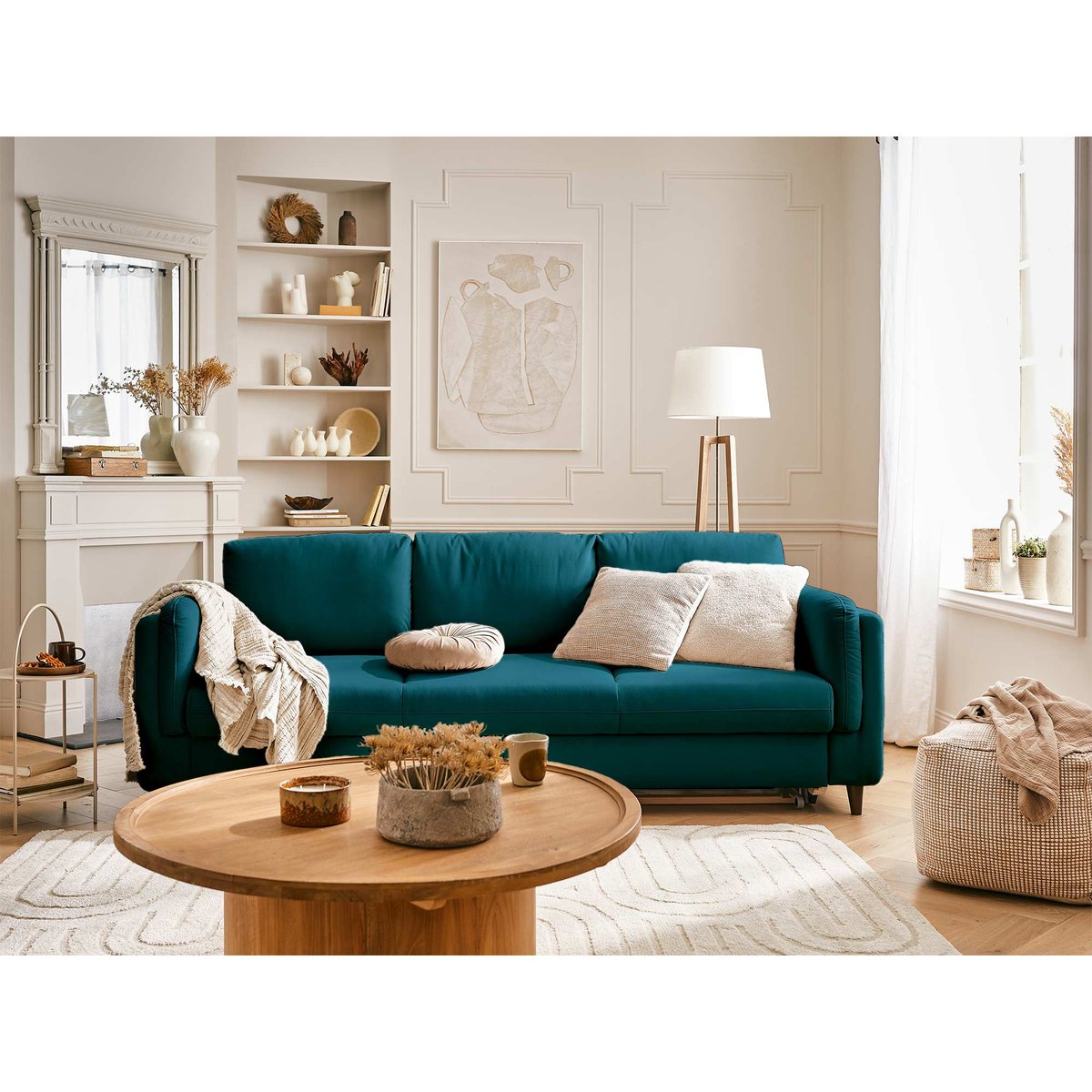 Canapé Convertible 3 places - BROOKE bleu canard, BEST MOBILIER