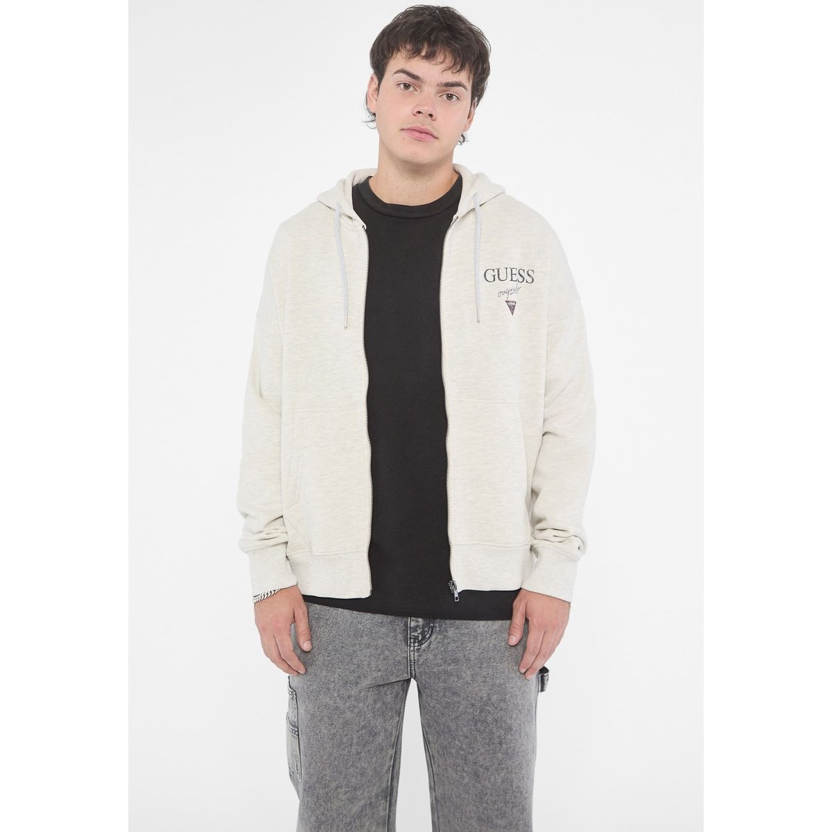 Sweat-Shirt Zippé À Capuche gris clair, GUESS