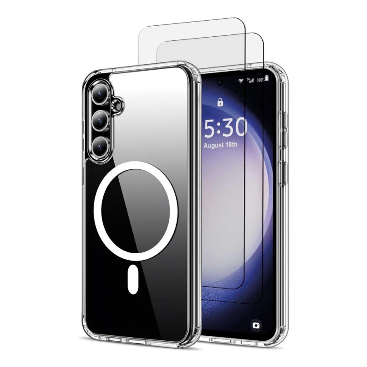 Coque Anti-choc Magnétique compatible Magsafe pour Galaxy S23 Fe Transparente + 2 vitres transparent, EVETANE