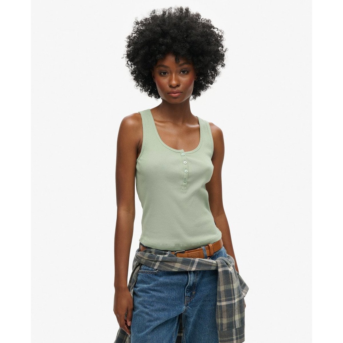 Débardeur boutonné Athletic Essentials vert jade clair, SUPERDRY