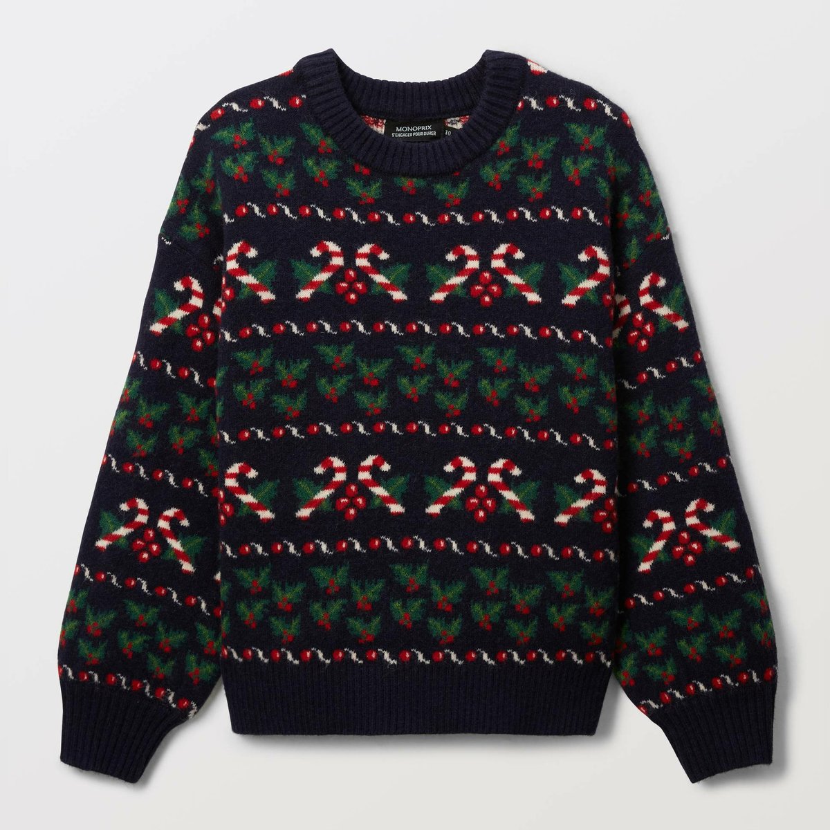Pull jacquard contenant de laine marine, MONOPRIX