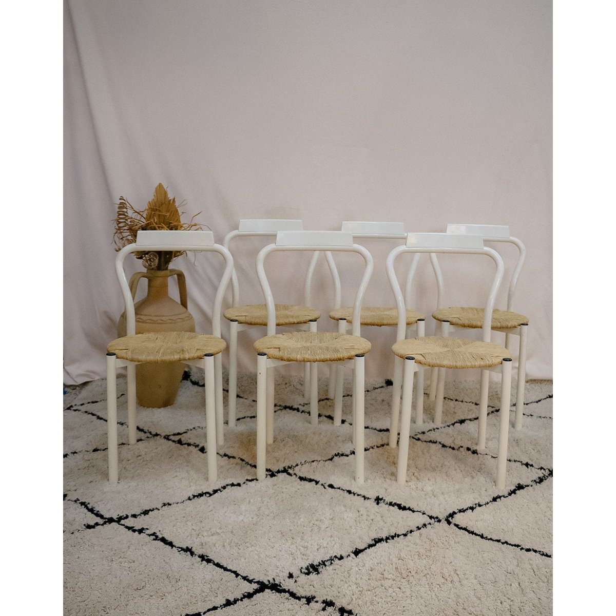 Lot de 6 chaises en métal Alma N°1266 - Bon état blanc, DEBONGOUT