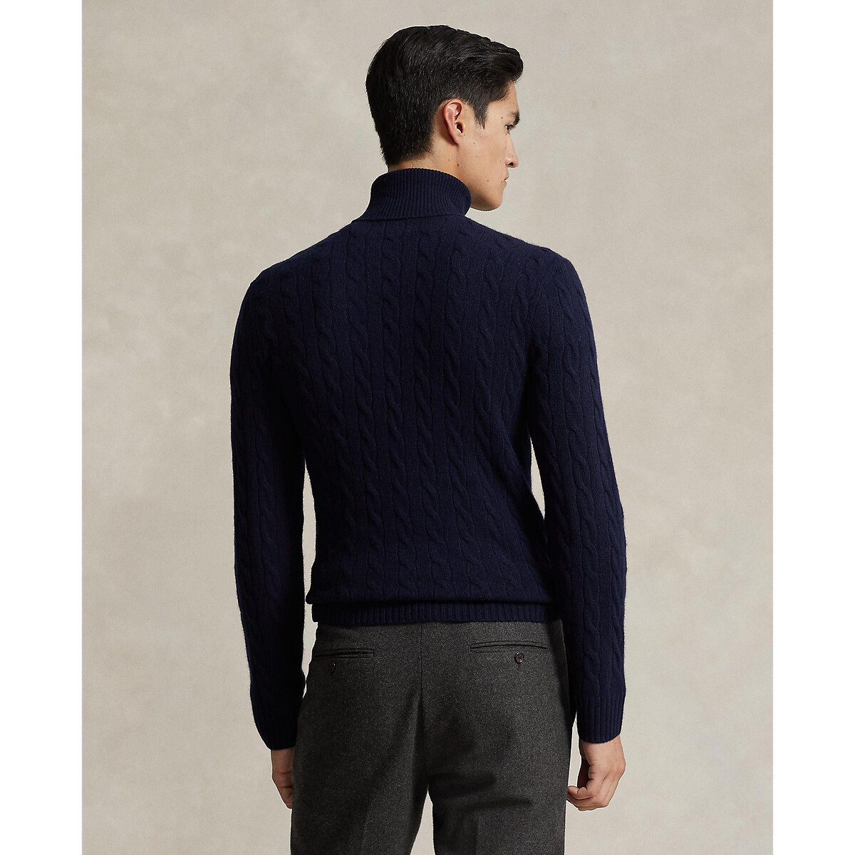 Pull col roulé, torsadé, en laine mélangée bleu marine, POLO RALPH LAUREN