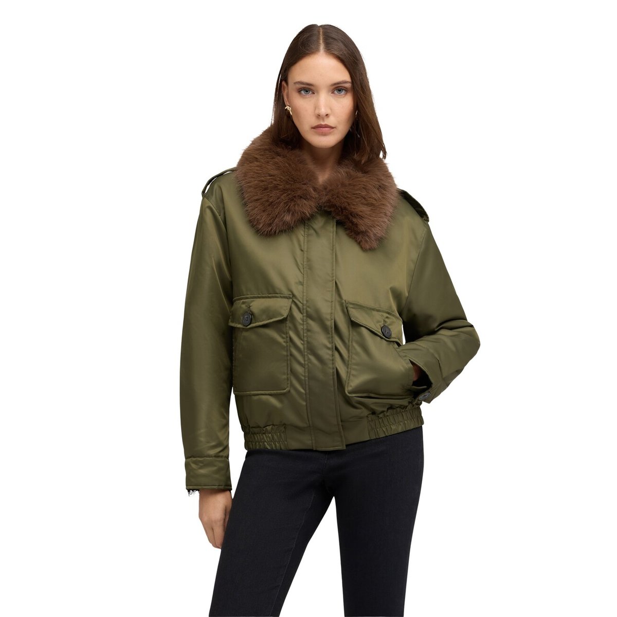 Blouson bombardier avec col amovible verde militare, MOTIVI