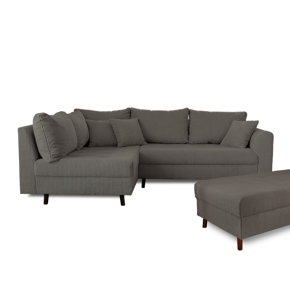 Canapé d'Angle gauche 4 places + pouf places - RUNE gris foncé, BEST MOBILIER
