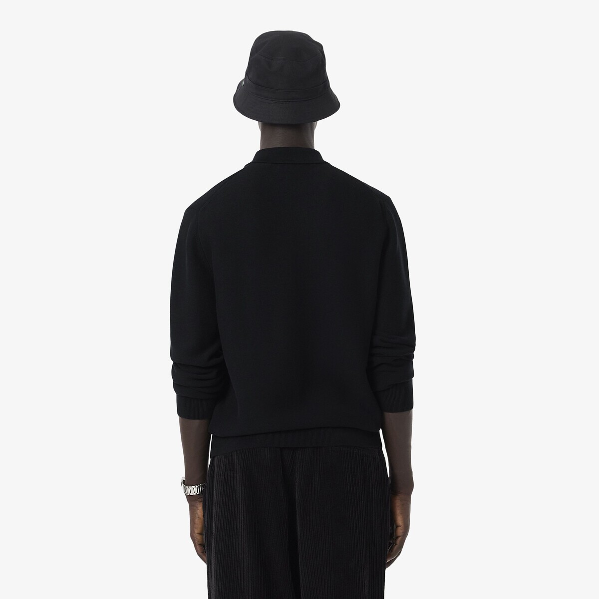 Cotton Garter Stitch Polo Jumper black, LACOSTE