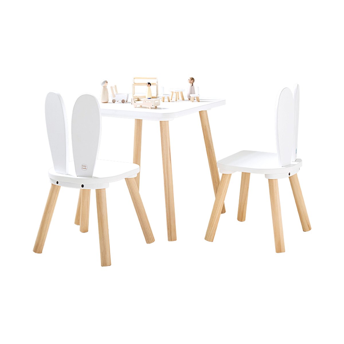Ensemble 2 chaises et table enfant LAPIN blanc, PETITE AMELIE