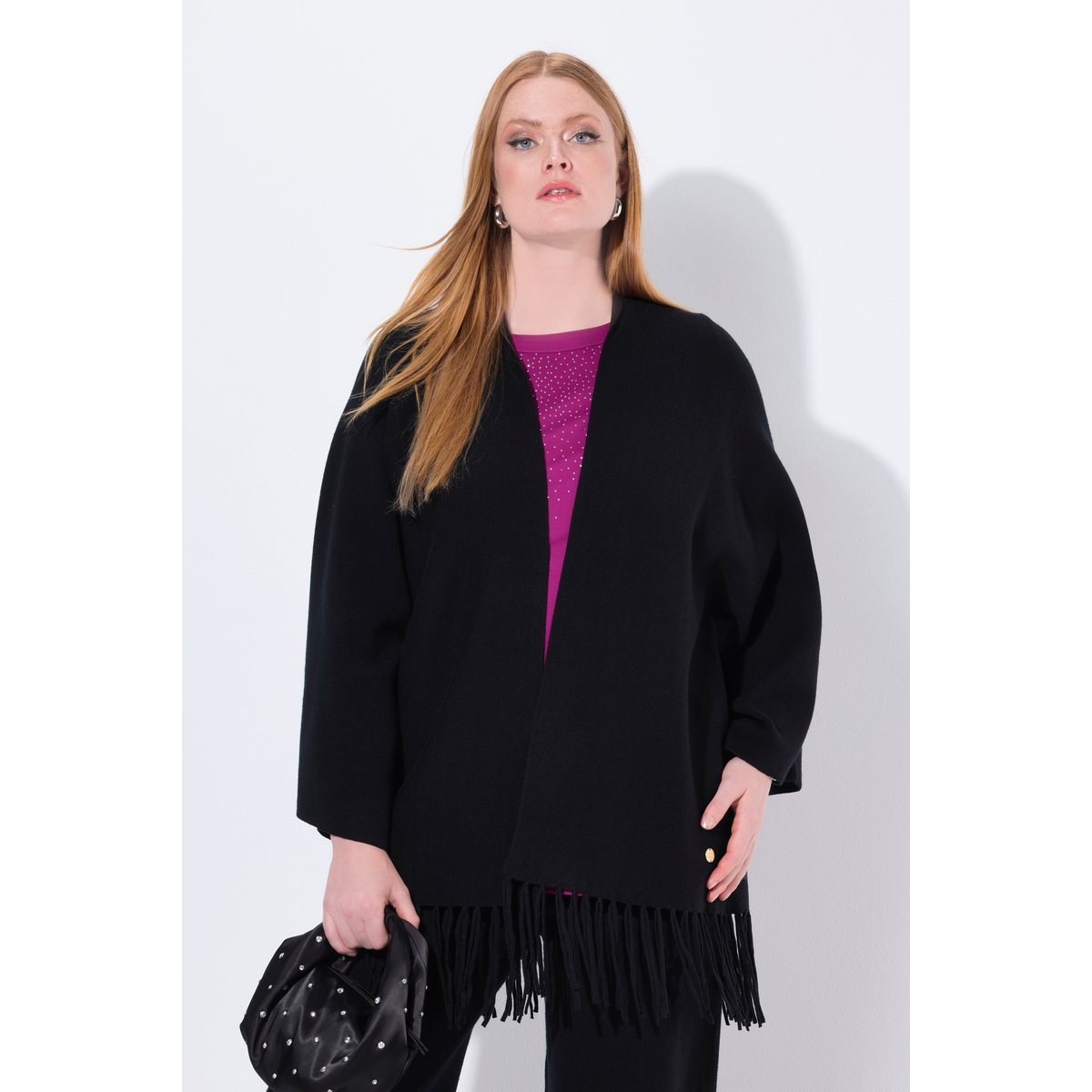 Cardigan long à manches longues noir, ULLA POPKEN
