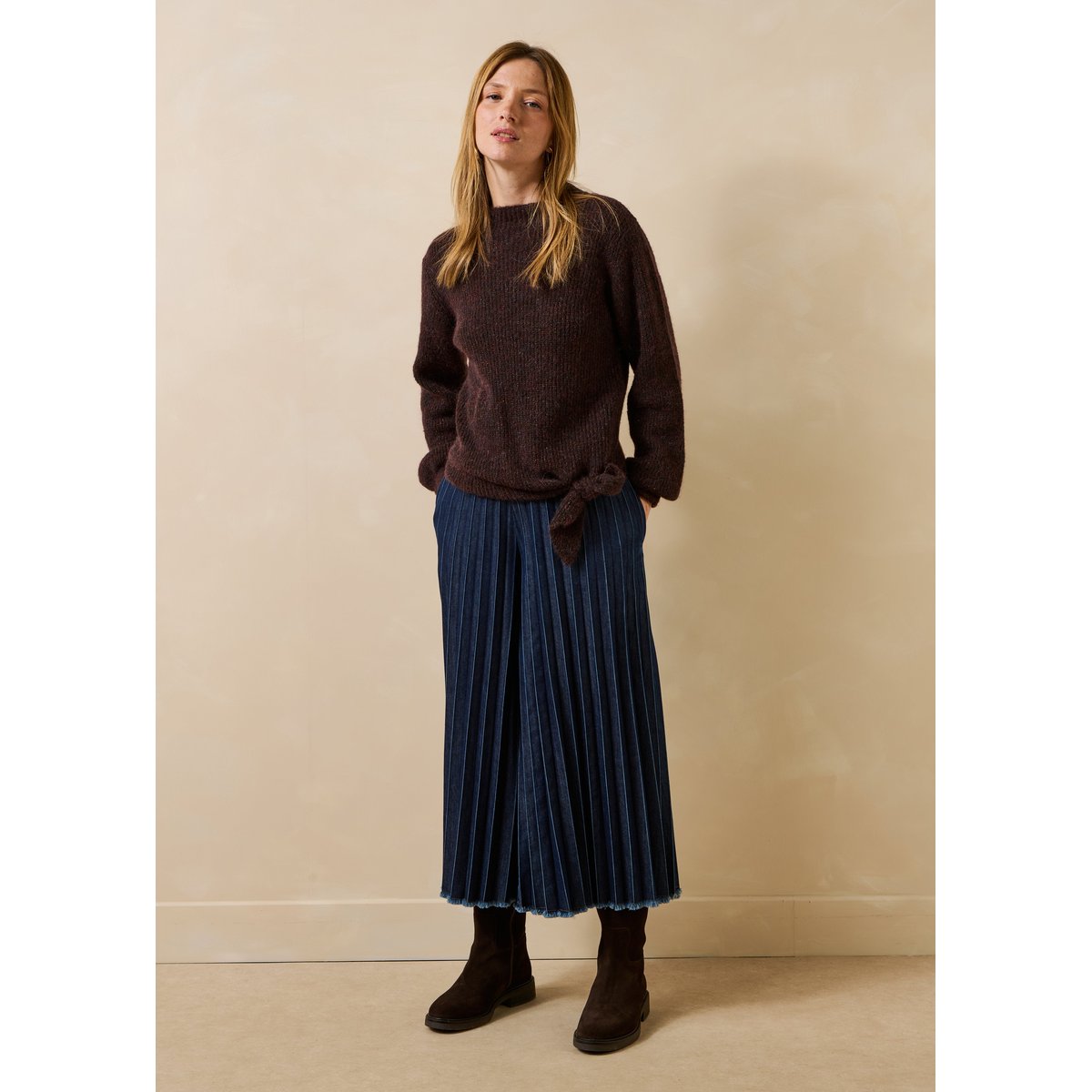 Pull manches longues col montant chocolat, LA FEE MARABOUTEE