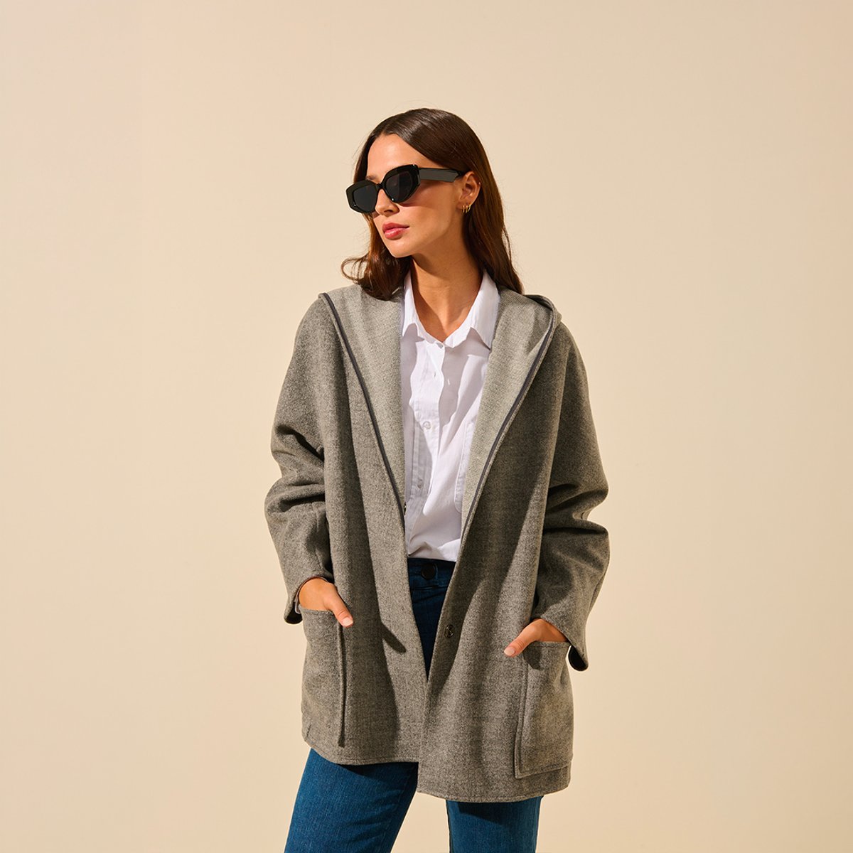 Veste capuche oversize MARCO gris chiné, BENOA