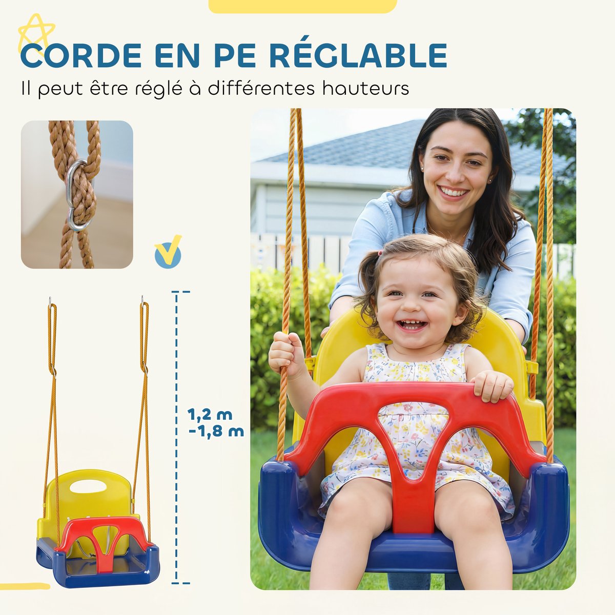 Balançoire pour enfants PP Multicolour bleu/jaune/rouge, OUTSUNNY