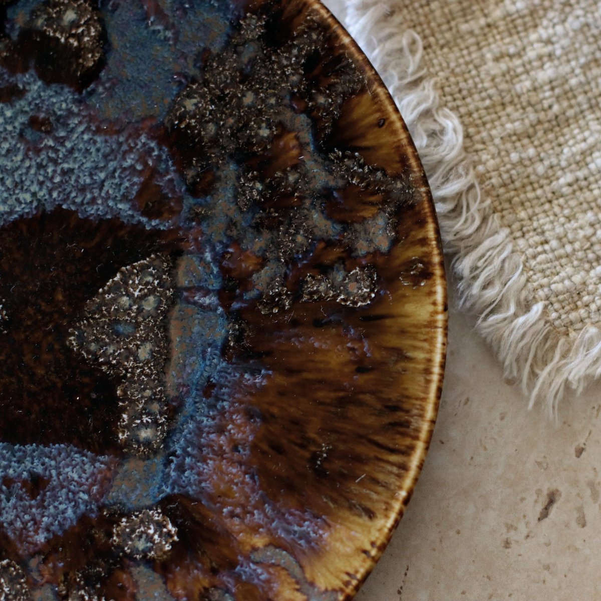 Lot de 6 assiettes à dessert en porcelaine 20cm, VOLCANO marron, NOVASTYL