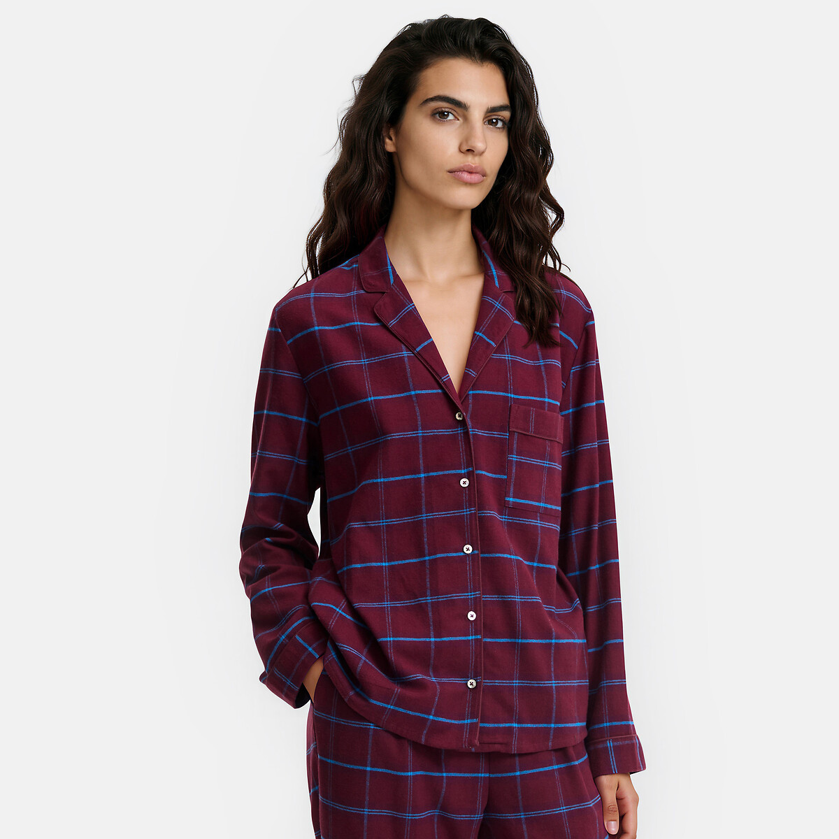 Pyjama 2 pièces en flanelle, à carreaux carreaux bordeaux, LA REDOUTE COLLECTIONS