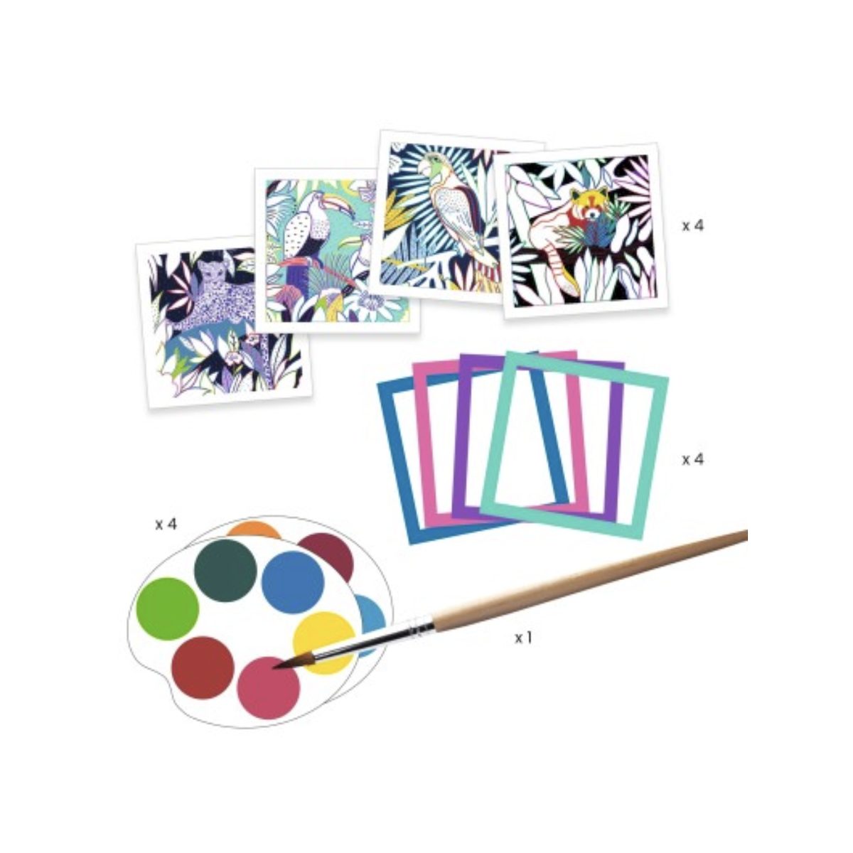 Cartes a peindre X 4 - Selva - couleur unique, DJECO