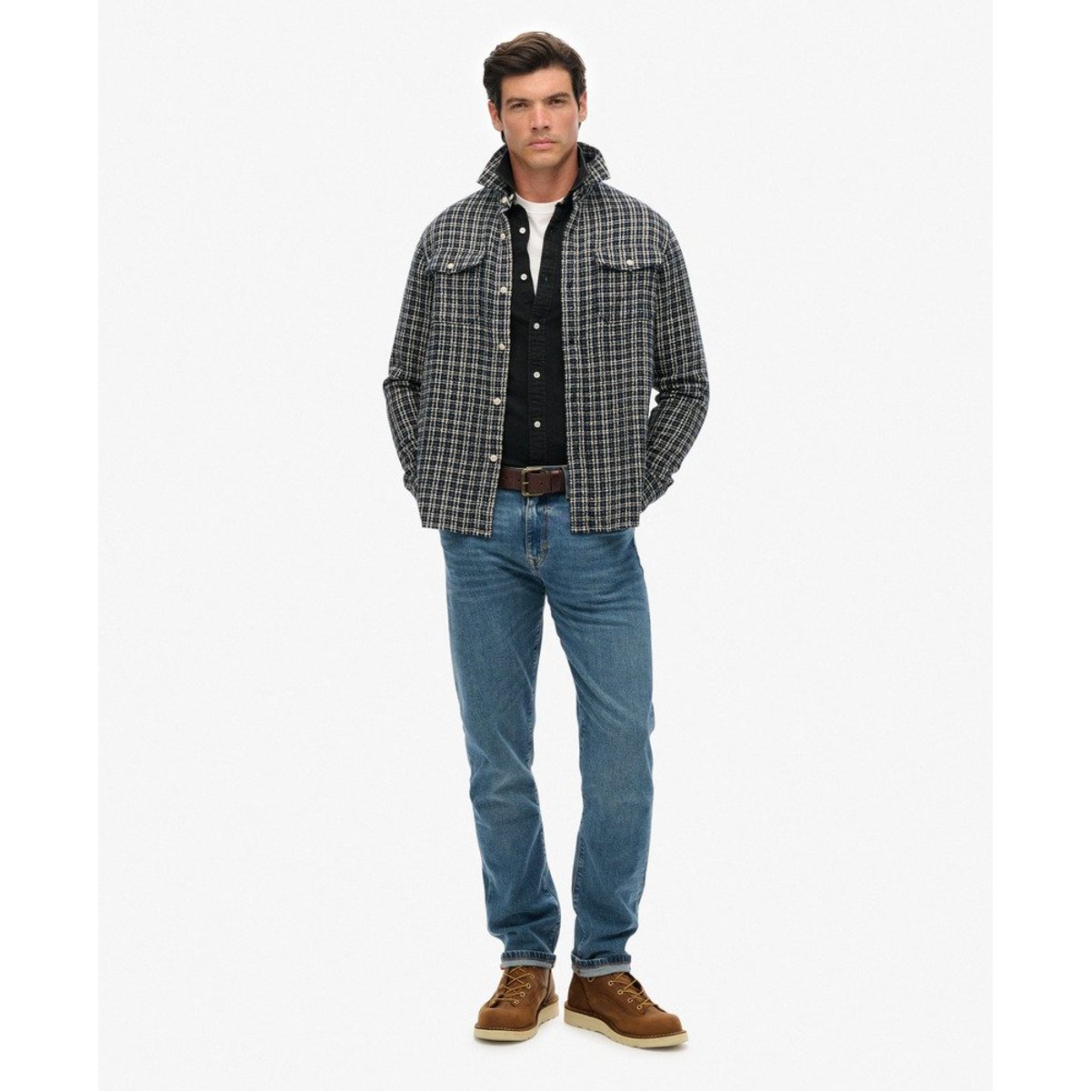 The Merchant Store - Chemise Workwear texturée carreaux indigo texturé, SUPERDRY