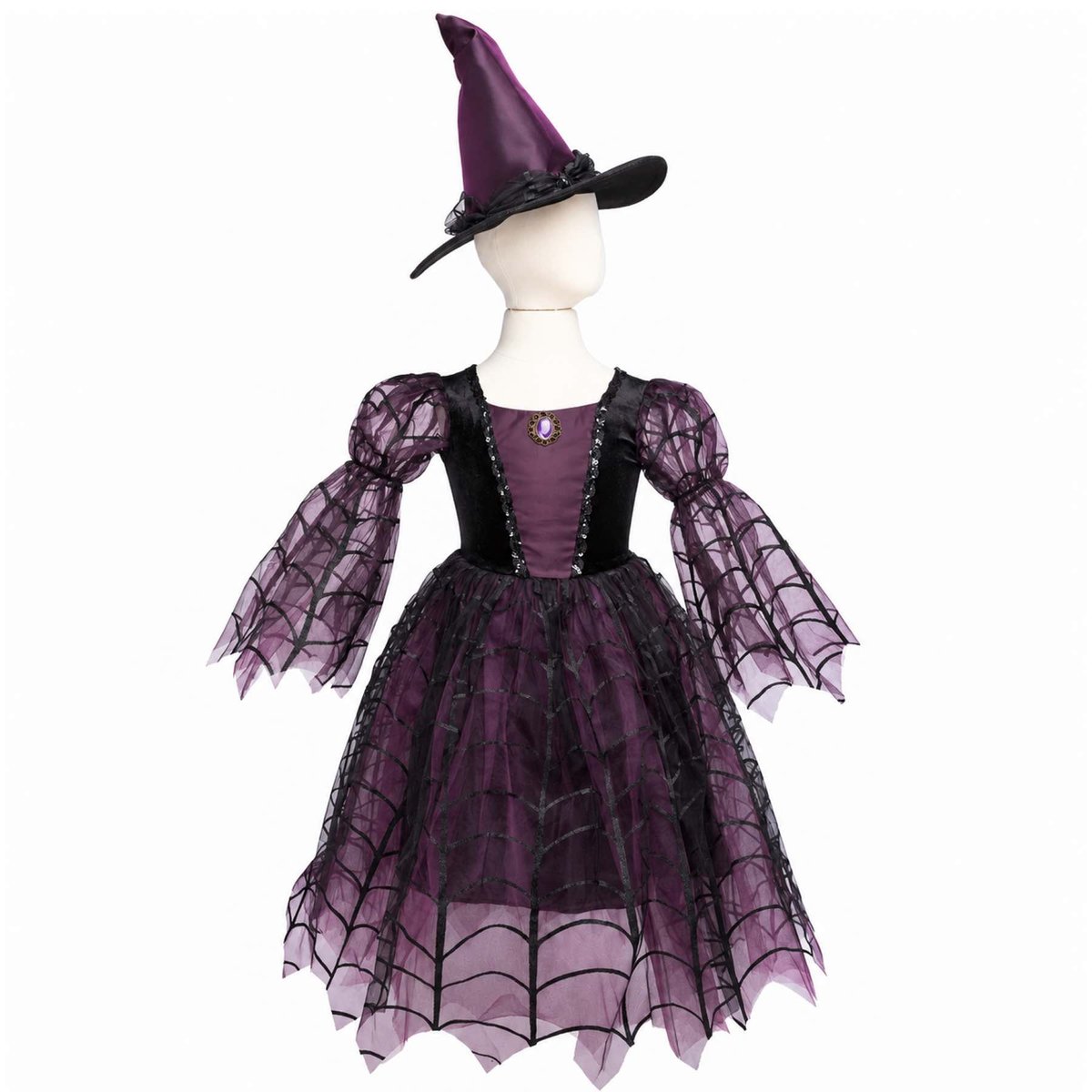 Déguisement enfant – Robe sorcière araignée violet, GREAT PRETENDERS