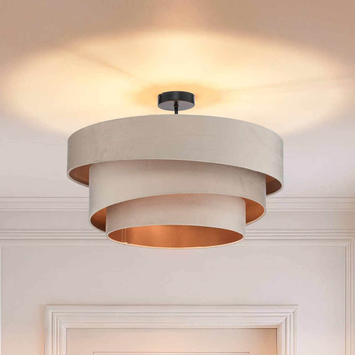 Plafonnier en textile moderne, Jusari crème, doré, LINDBY