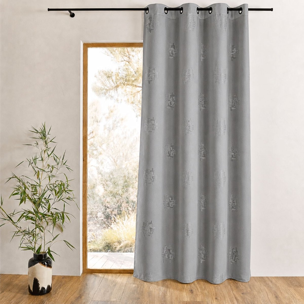 Rideau shantung imprimés motifs argent gris clair, HOME MAISON