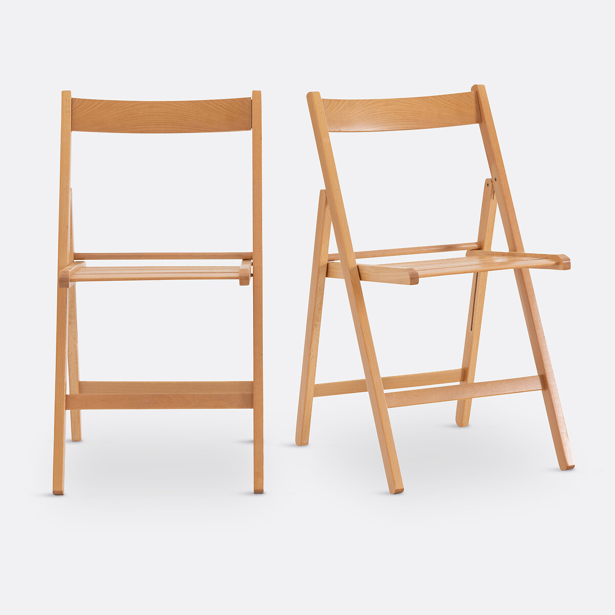 Lot de 2 chaises pliantes, hêtre massif, Yoann naturel, SO'HOME
