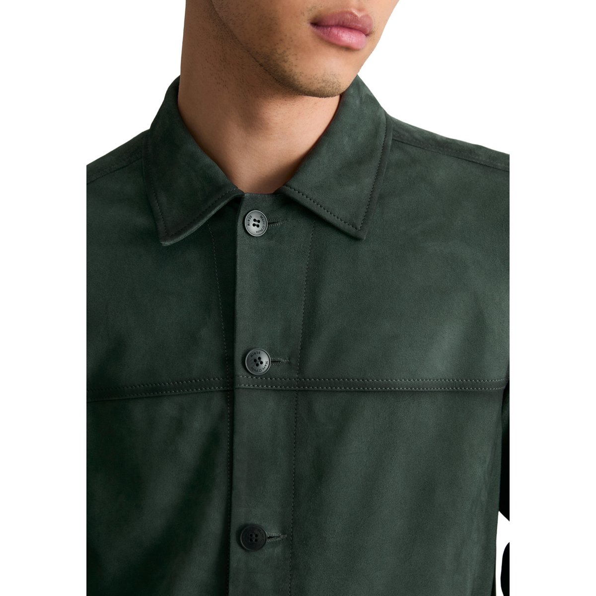 Veste en cuir régulière en cuir de chèvre souple vert foncé, MARC O’POLO DENIM