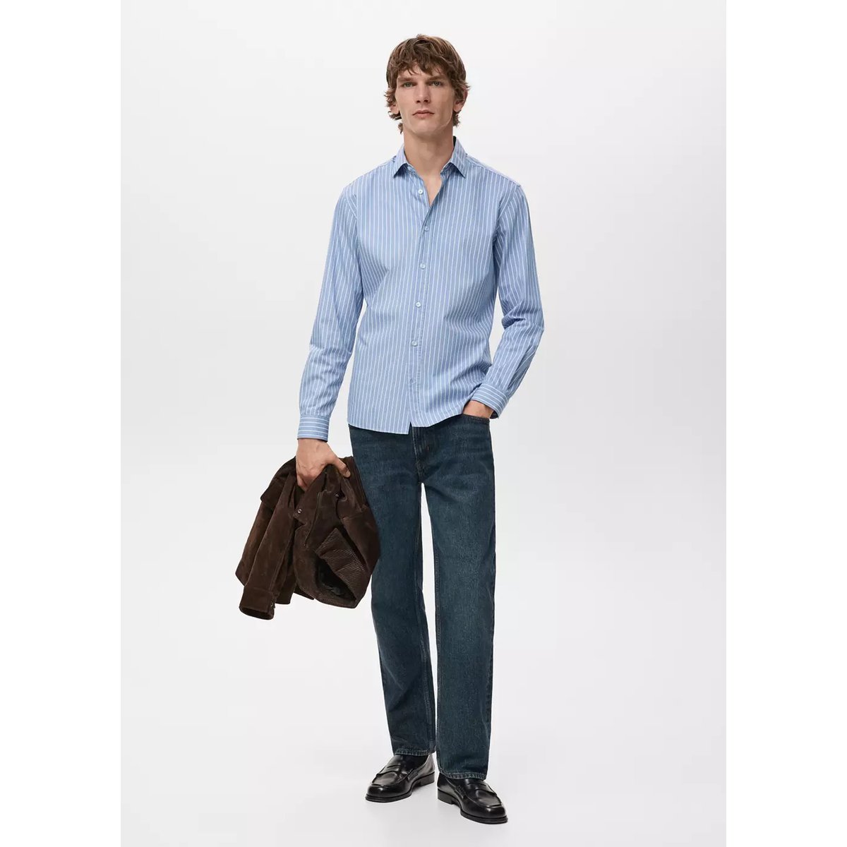 Chemise coton rayures regular-fit bleu, MANGO MAN