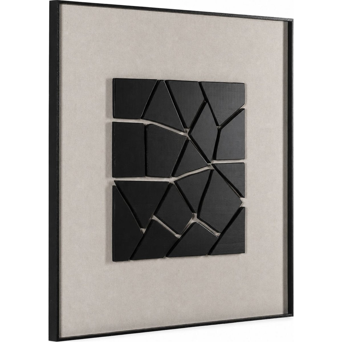 Tableau mural abstrait en bois et verre noir et crème, RECOLLECTION
