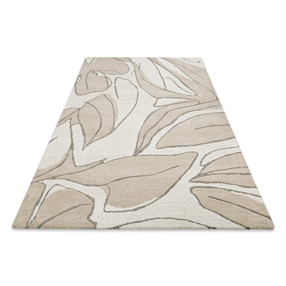 Tapis floral tufté main en laine , Tunia beige/crème chiné, WECON HOME