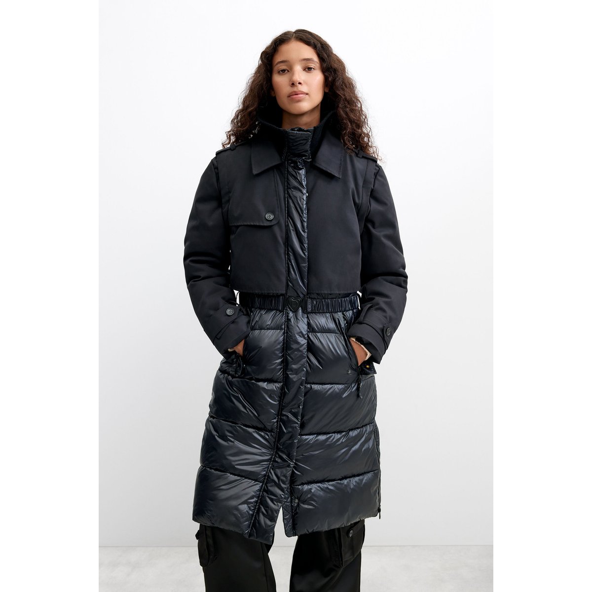 Manteau long matelassé noir, DESIGUAL