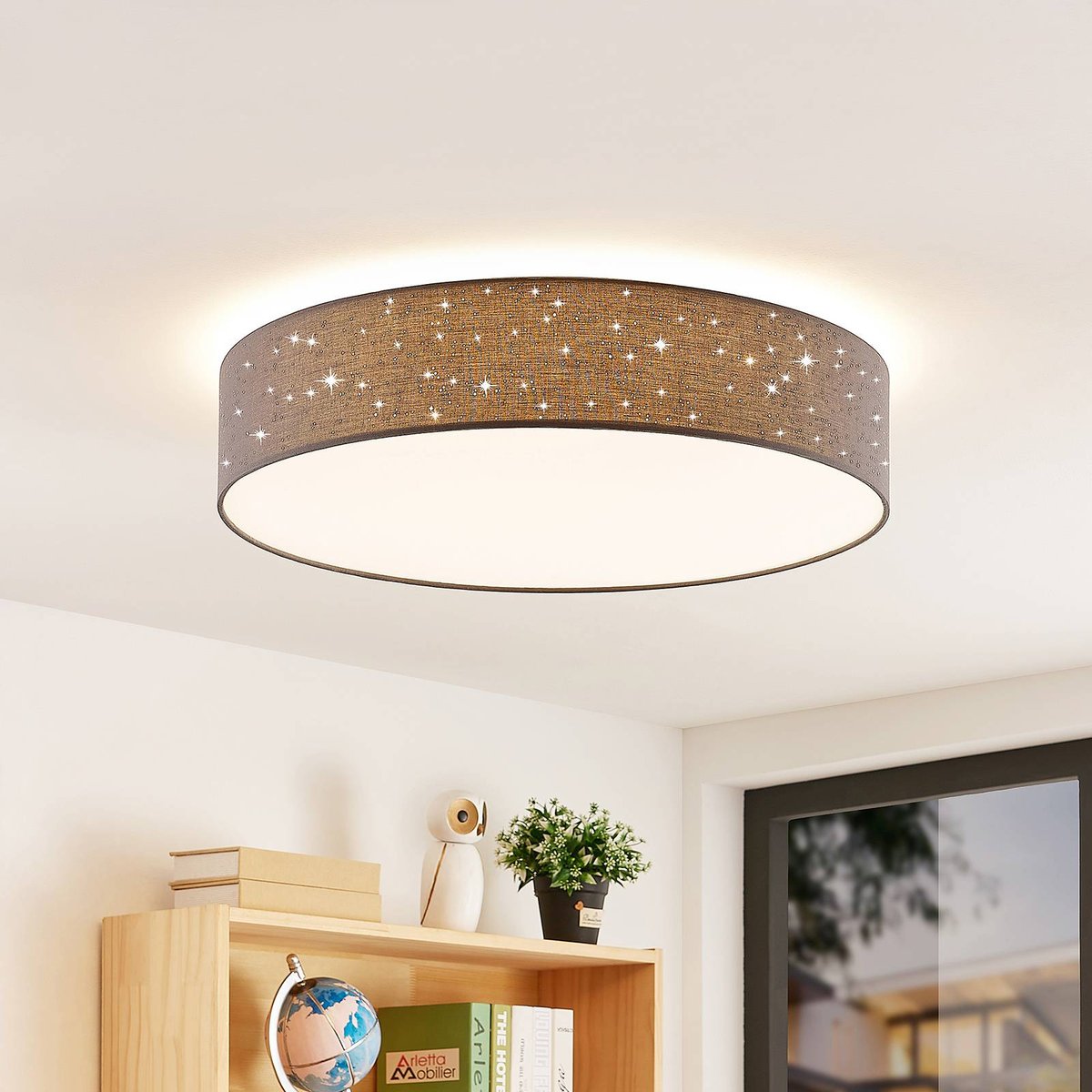 Plafonnier en textile moderneLED, Ellamina anthracite, LINDBY