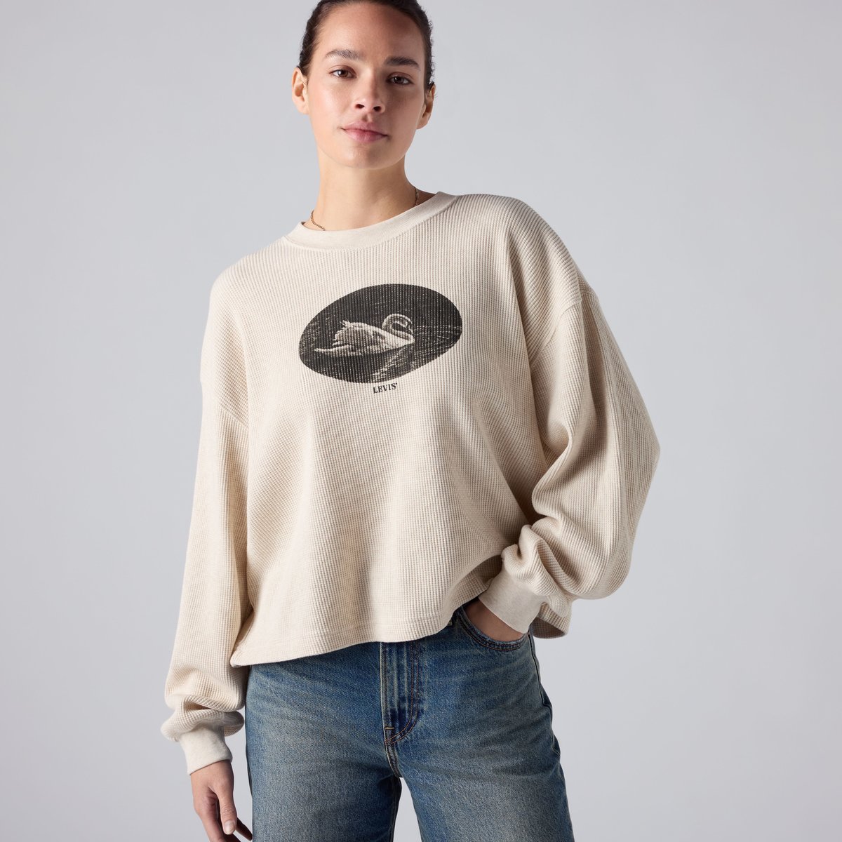 Crew Swan Relaxed Waffle beige - swan snapshot oatmeal heather gray, LEVI'S