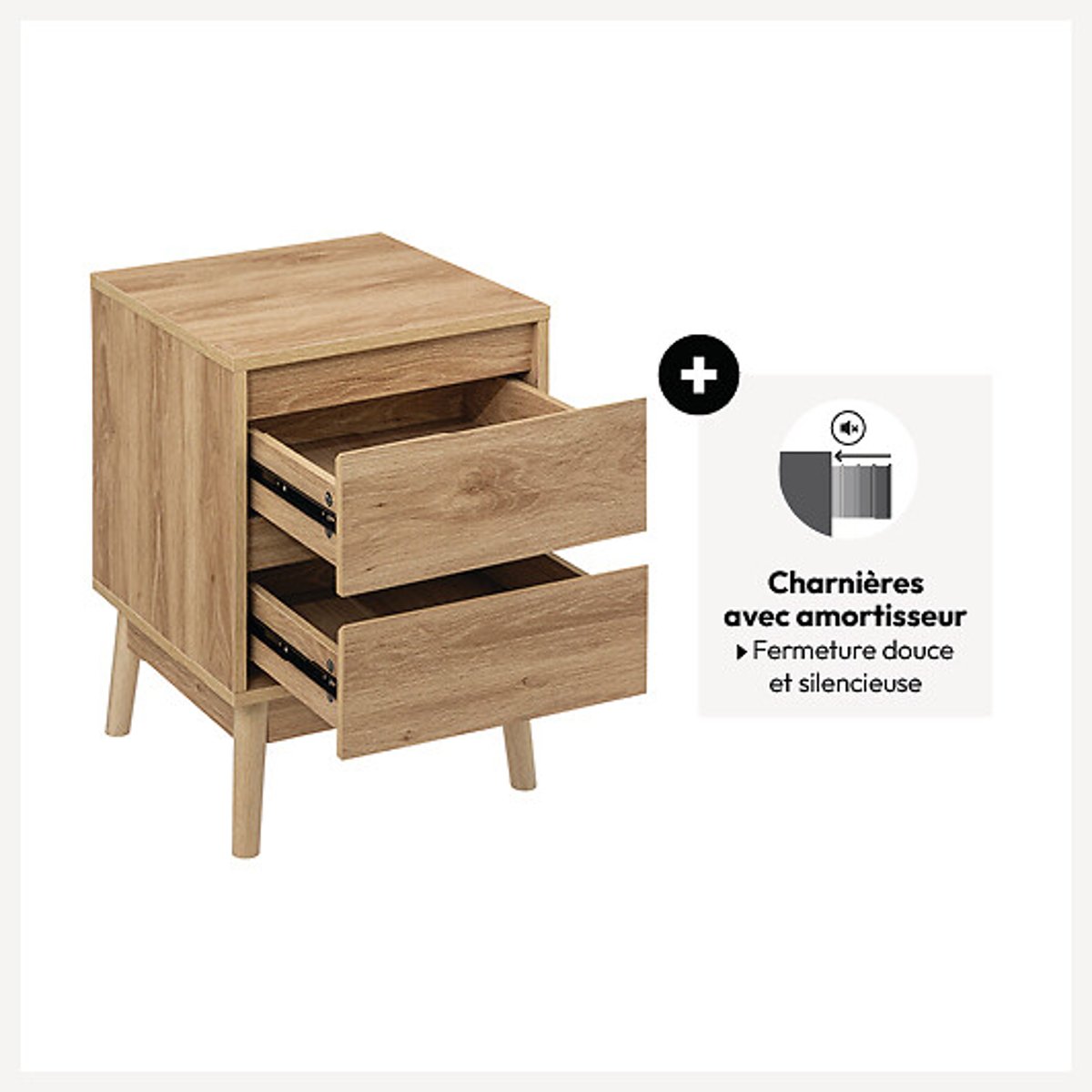 Table de chevet 2 tiroirs ABANA beige, 5FIVE SIMPLY SMART