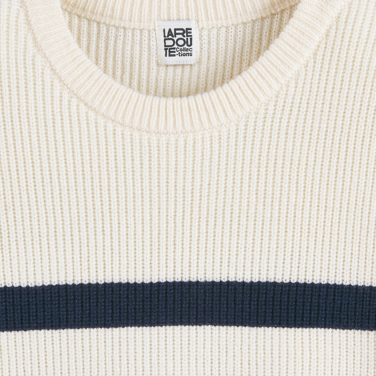 Pull col rond rayé rayé écru/bleu marine, LA REDOUTE COLLECTIONS