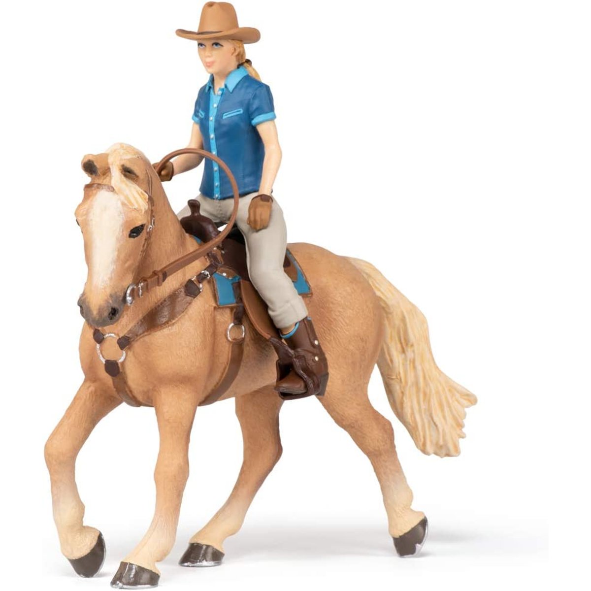 Figurine Cheval western et sa cavalière beige, PAPO
