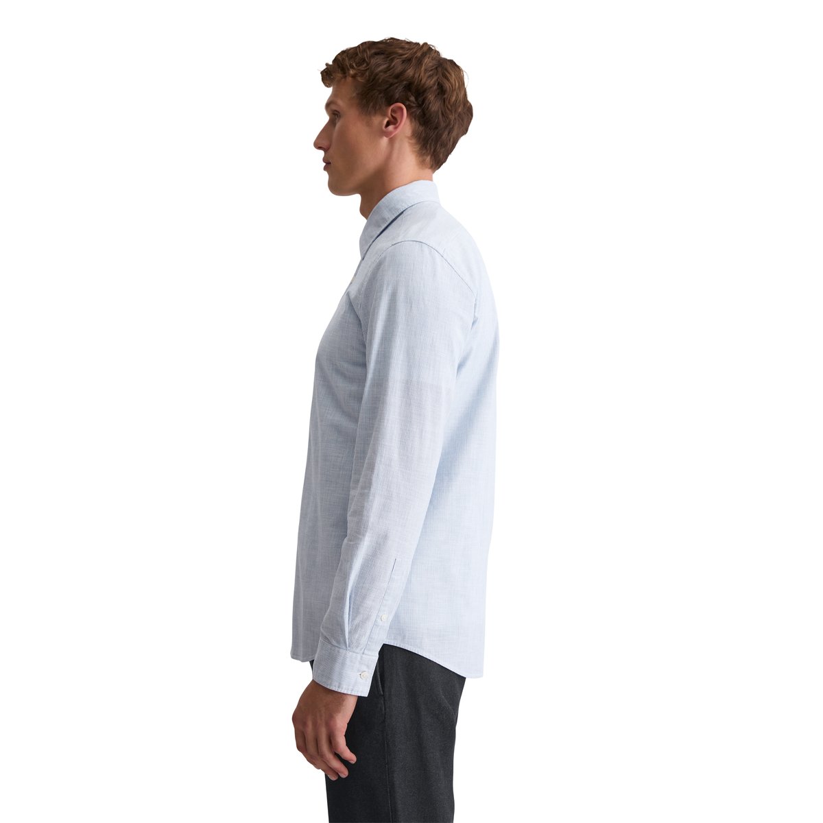 Chemise shaped en coton bio finement rayé bleu clair, MARC O'POLO