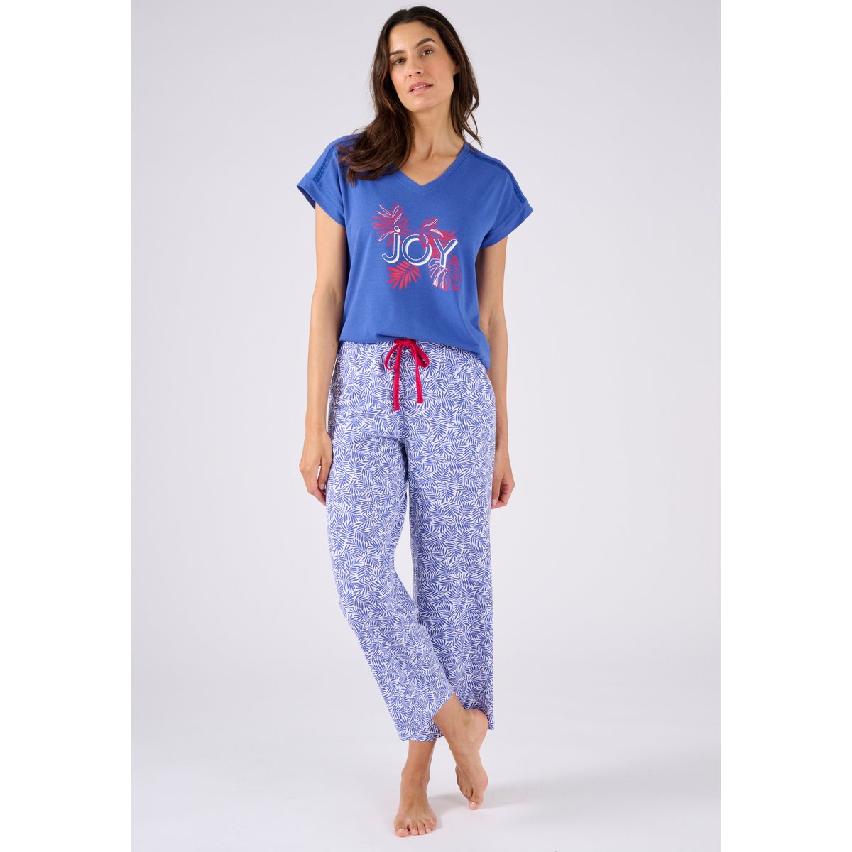 Pyjama 7/8ème Climatyl en maille jersey bleu feuillage, DAMART