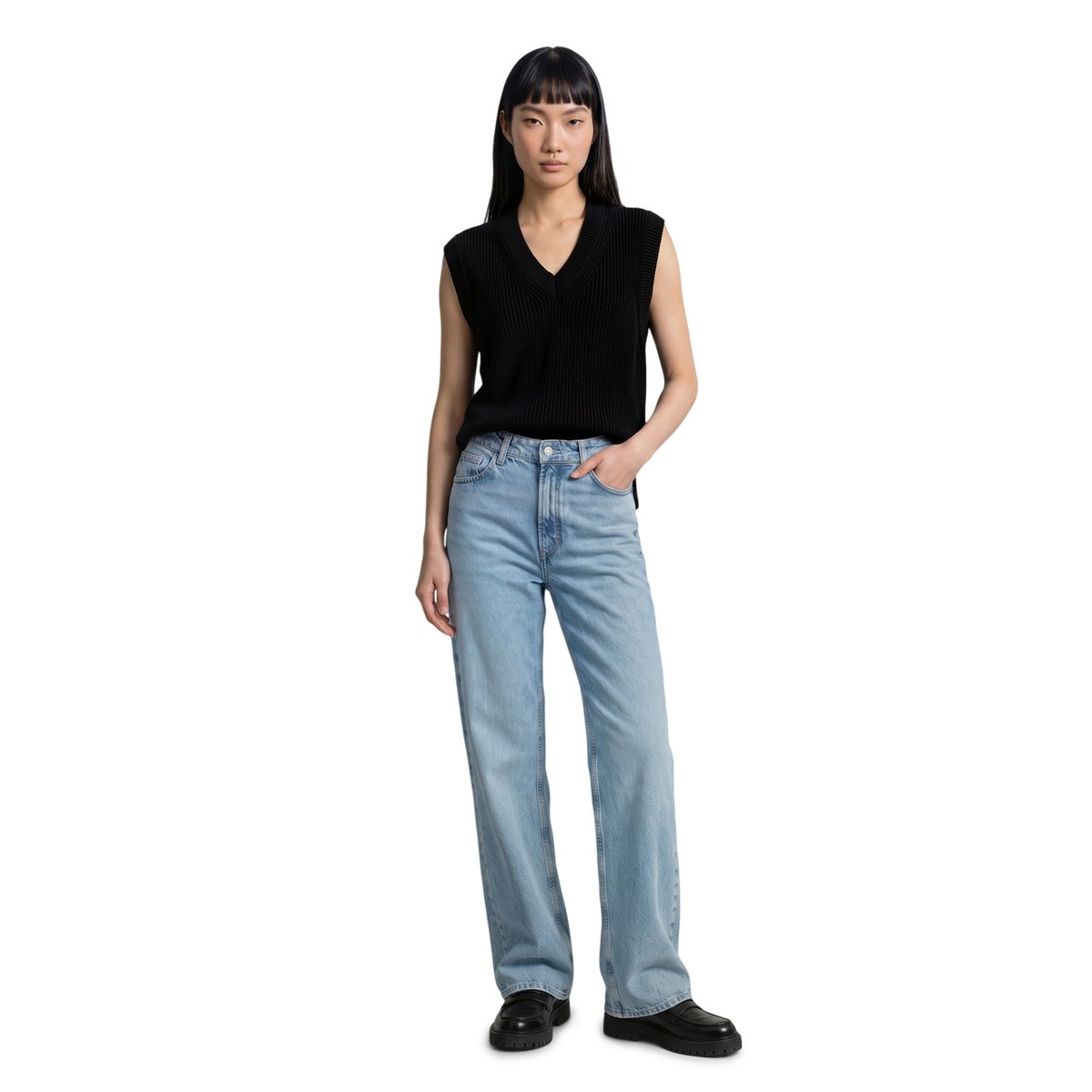 Pull sans manches Regular Fit en pur coton biologique noir, MARC O’POLO DENIM