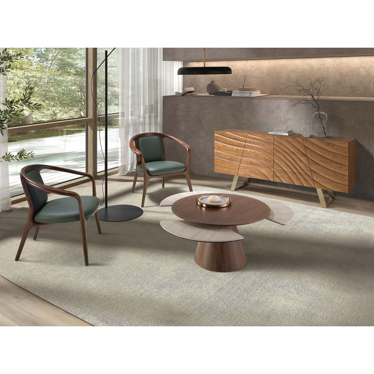 Fauteuil en similicuir vert foncé | noyer, ANGEL CERDA