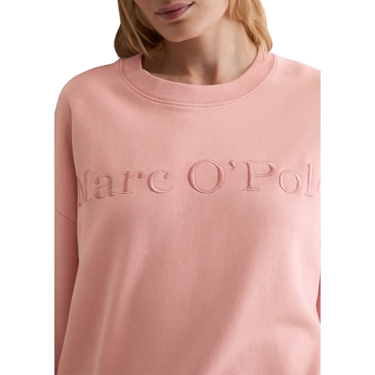 Sweat-shirt à logo relaxed en coton organique rose, MARC O'POLO
