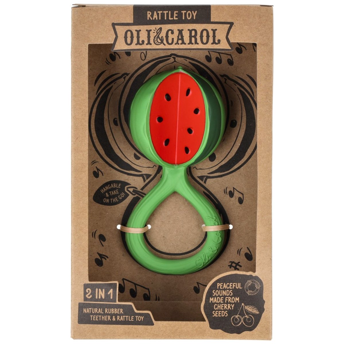 Hochet et anneau de dentition bébé rouge, vert, OLI & CAROL