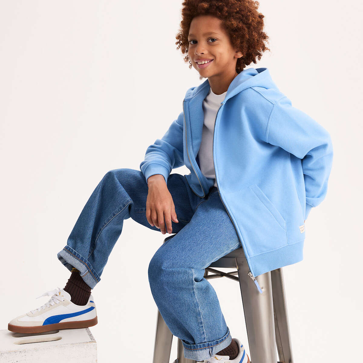 Sweatshirt mit Reissverschluss und Kapuze aus Fleece hellblau, LA REDOUTE COLLECTIONS