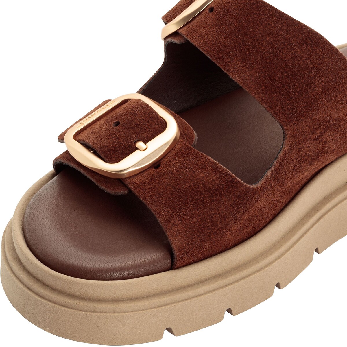 Mules chunky en cuir cognac, TAMARIS