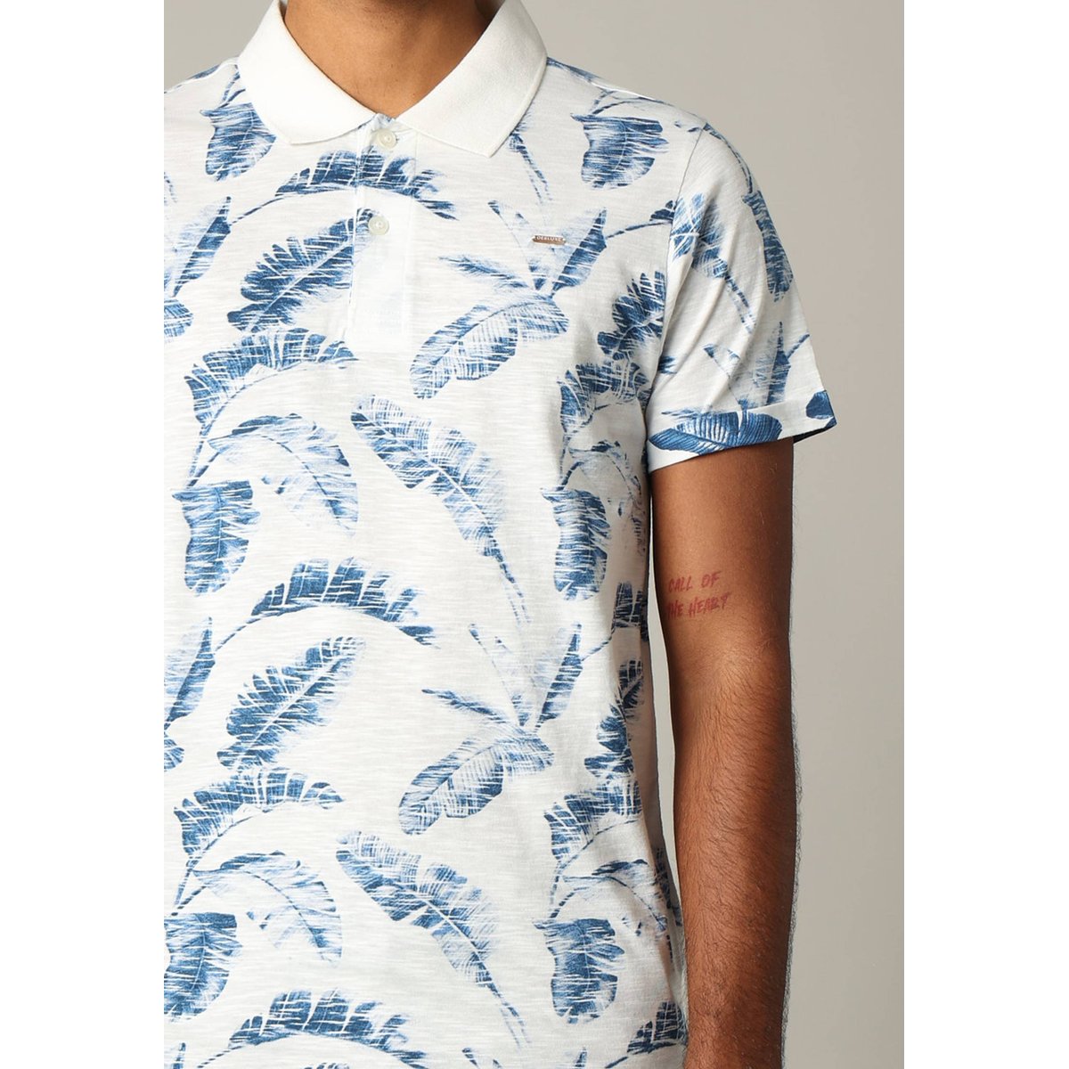 Polo homme dennis en coton avec imprimé feuilles DENNIS cobalt, DEELUXE
