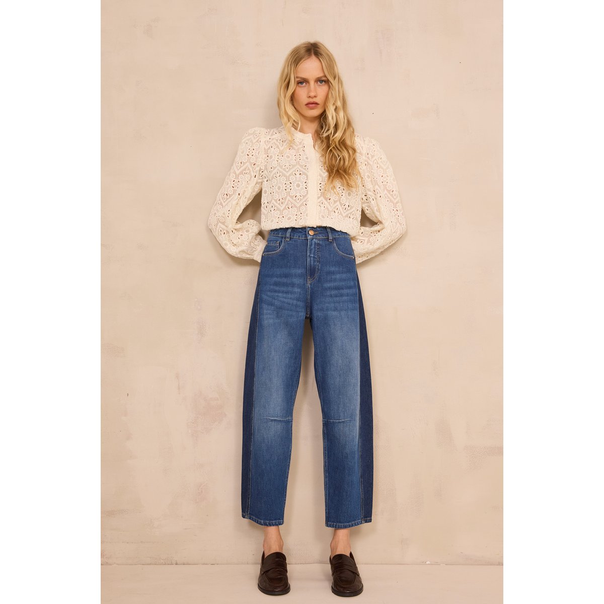 Jean ballon bicolore en coton ROBINSON stone used, Maison 123