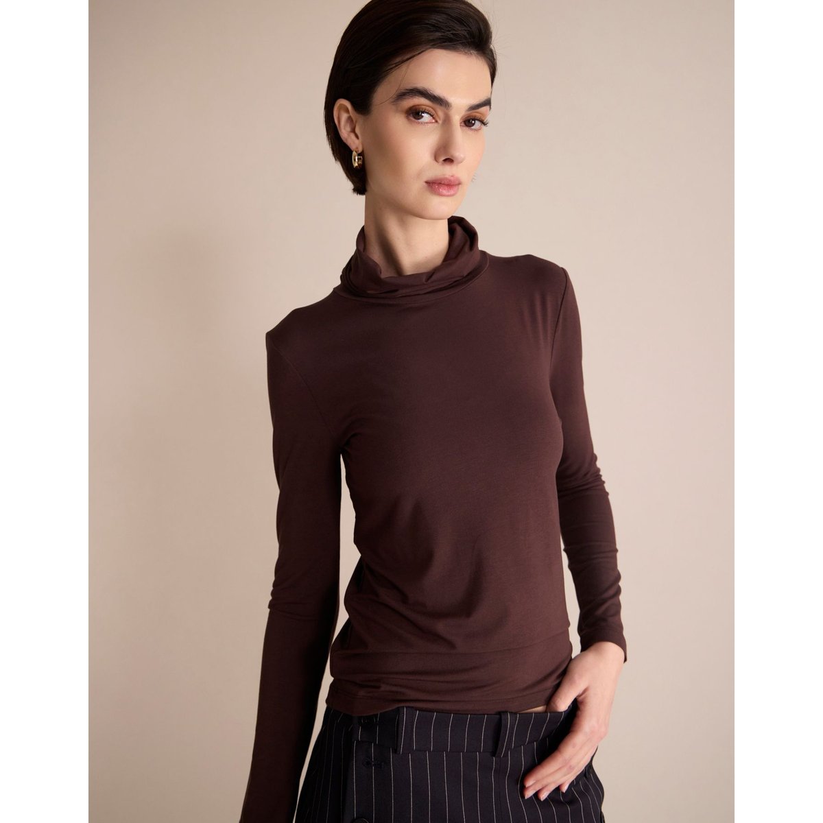 Pull col roulé Jade marron, INES DE LA FRESSANGE PARIS