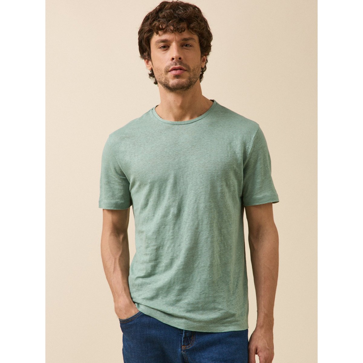 T-shirt lin col rond celadon, CYRILLUS