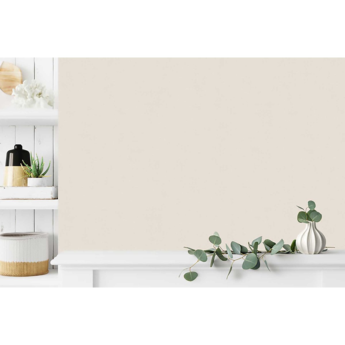 Papier peint uni effet toile lin blanc crème beige, HEXOA