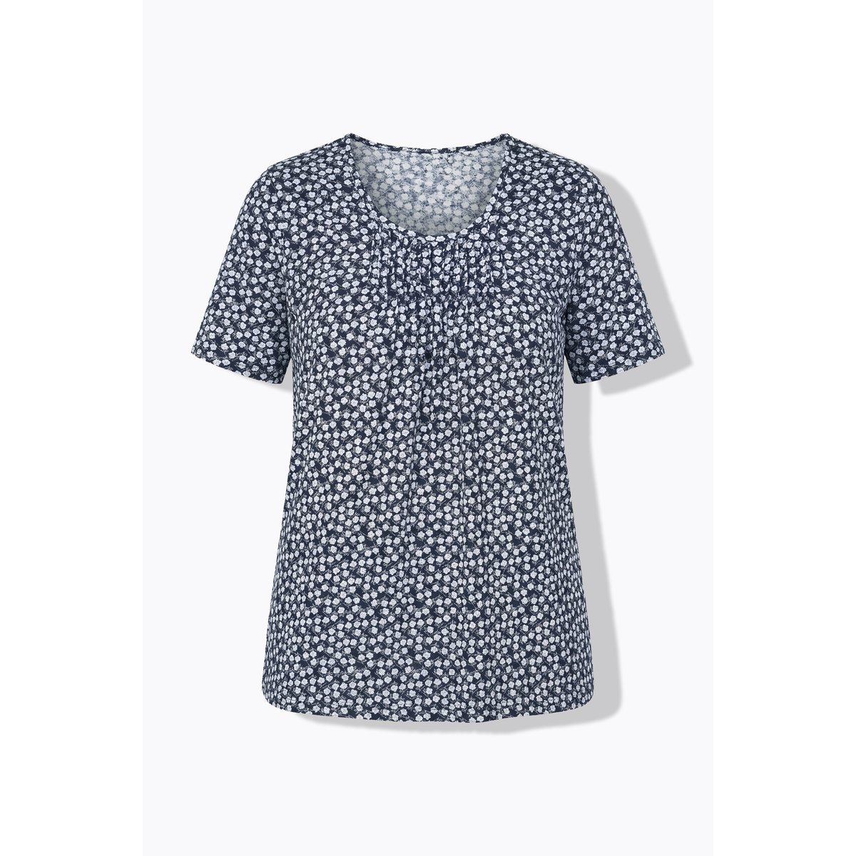 T-Shirt avec plis fantaisie, coupe évasée marine, ULLA POPKEN