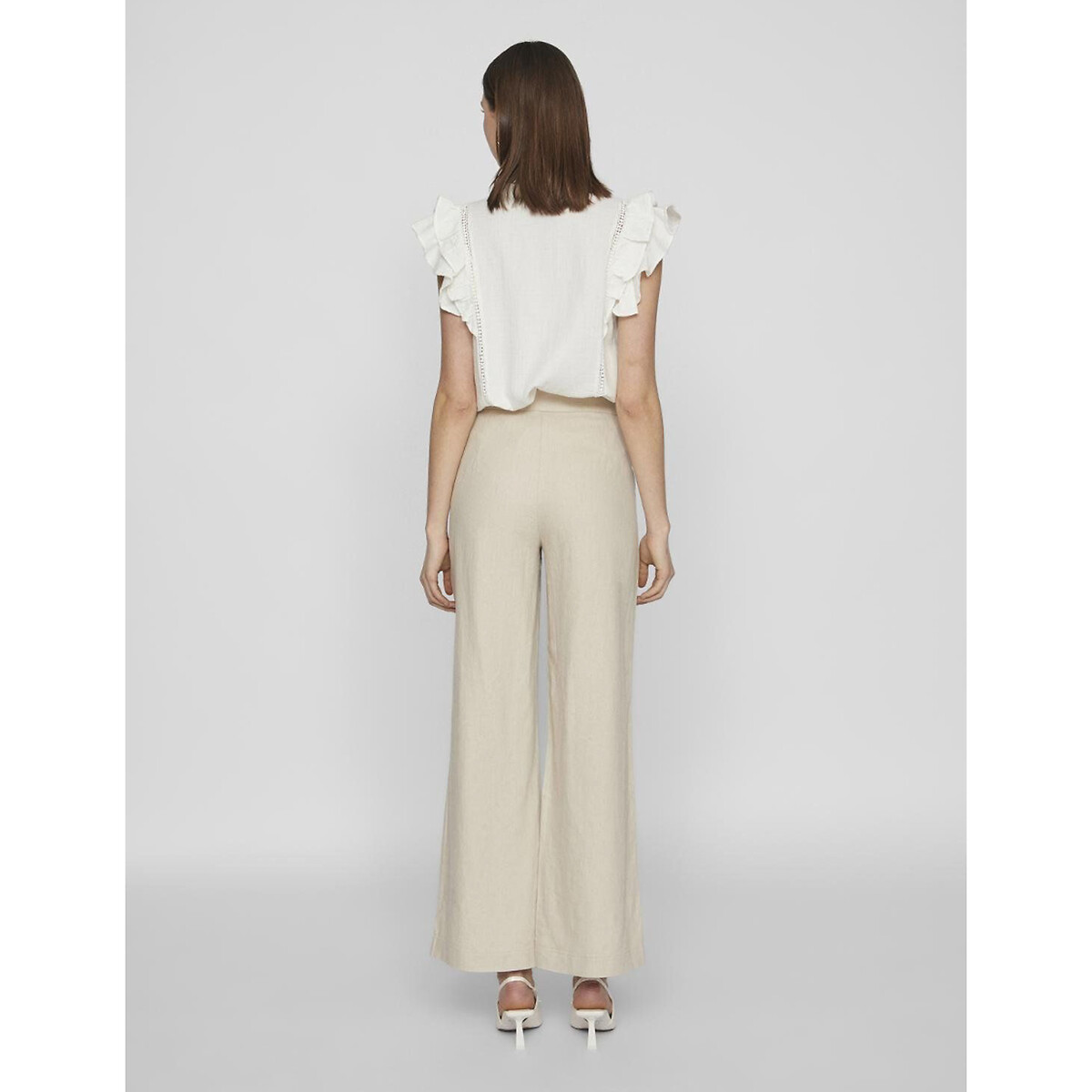 Pantalon large à pinces, taille haute beige clair, VILA